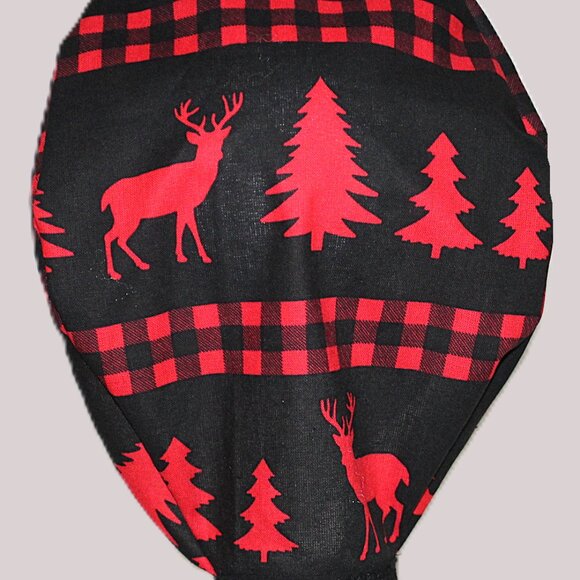 Mens Tie Back Scrub Cap Antlers & Evergreens - Handmade - Picture 5 of 9